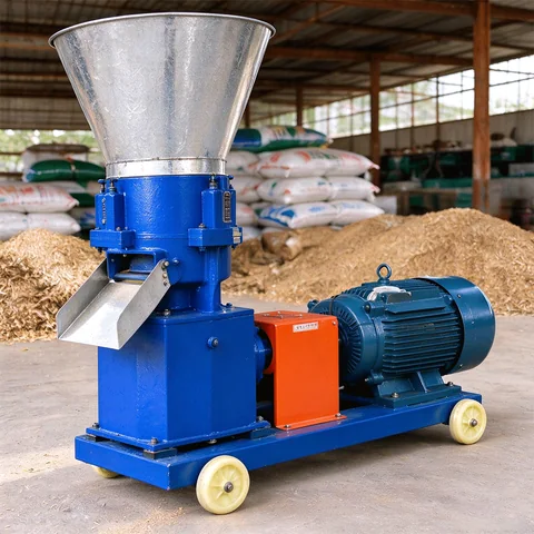 Mobile electric feed pellet making machine rated at 120 to 150 kg per hour