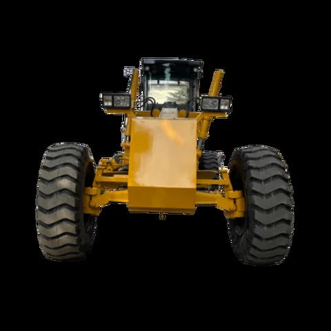 Road construction motor grader fitted with a rear ripper for hard soil and rock