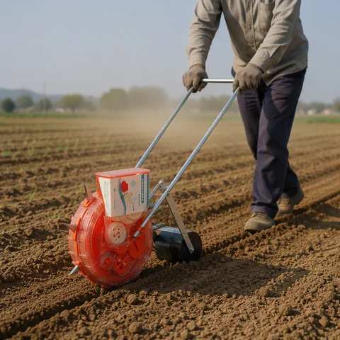 Hand push roller seeder for precise sowing of maize, peanut, soybean and cotton